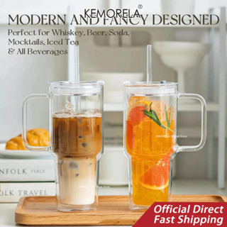 KEMORELA 2 แพ็ค 28ออนซ์ แก้วน้ําแก้วสองชั้นพร้อมที่จับฝาปิดแ…