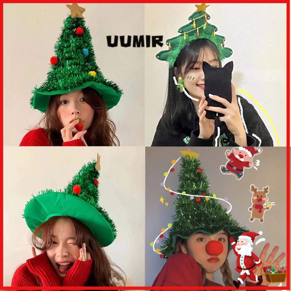 หมวกต้นคริสต์มาสและสร้อยข้อมือระยิบระยับ UUMIR ดีไซน์สร้างสรรค์สำหรับสาวๆ ในเทศกาลแห่งความสุข พร้อมของตกแต่งสำหรับถ่ายภาพ