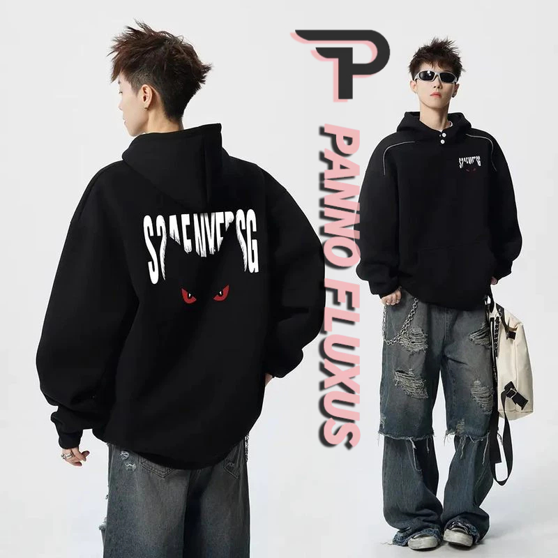PannoFluxus เสื้อกันหนาวมีฮู้ด แบบ Oversize สไตล์ยูนิเซ็กซ์ อเมริกันไฮสตรีท
