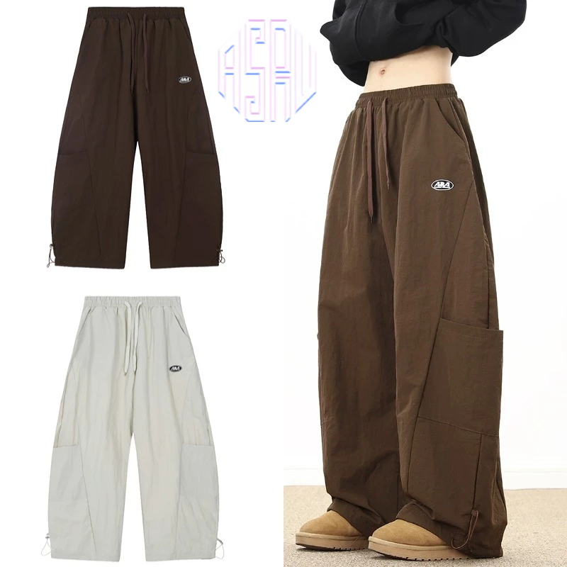 Asrv ฤดูใบไม้ร่วงกางเกงขากว้างทรงตรงทรงหลวมสไตล์อเมริกันผู้ชายและผู้หญิงกางเกงขายาวเย็บสีทึบ