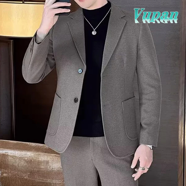 VUPAN Perfect Blazer™ Blazer ผู้ชาย เกาหลี ผ้าหนาป้องกันรอยยับ น้ำตาลเสื้อสูทแต่งงานสำหรับธุรกิจ A12