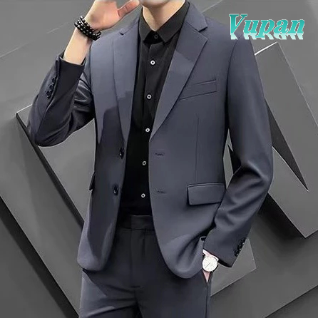 VUPAN Perfect Blazer™ Blazer ผู้ชาย เกาหลี ผ้าหนาป้องกันรอยยับ M-5XLชุดสูทแต่งงานสีเทาเข้ม A15