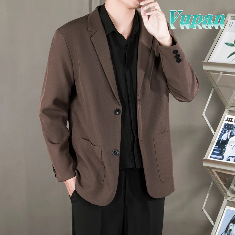 VUPAN Perfect Blazer™ Blazer ผู้ชาย เกาหลี ผ้าหนาป้องกันรอยยับ M-4XL ชุดสูทแต่งงานสีน้ำตาล A46