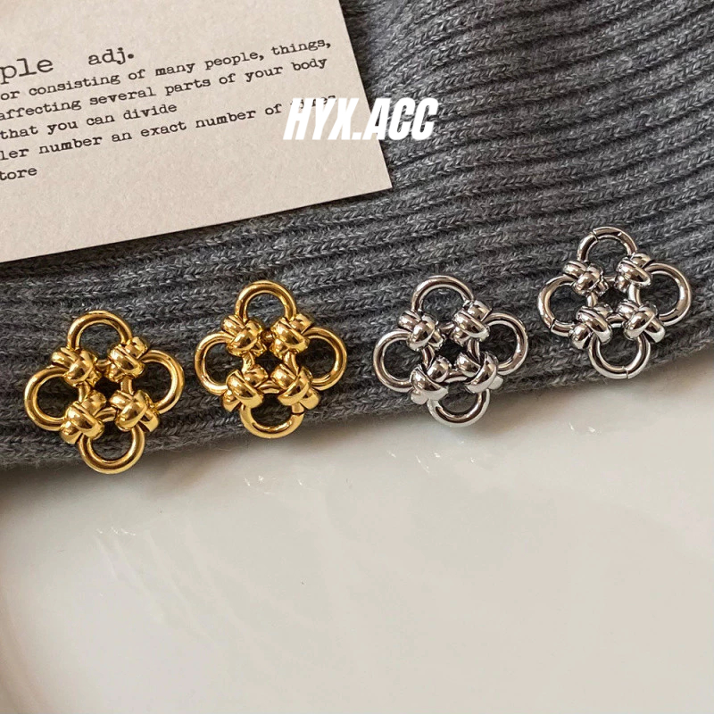 ต่างหูผู้หญิง Simple Retro Geometric Line Knot ในลักษณะดอกไม้ทรงกลม
