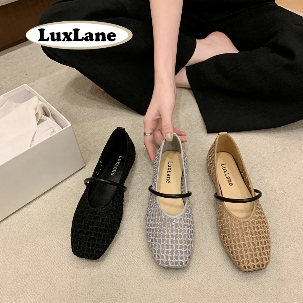 (พร้อมกล่อง) LuxLane Mary Jane Flats รองเท้าแตะสําหรับผู้หญิง Elegant Breathable ตาข่ายตุ๊กตาแฟลตสําหรับคริสต์มาสรองเท้าแตะกลวง