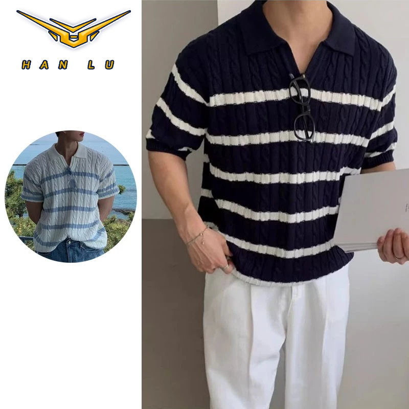 ฮันลู เสื้อโปโลผ้าถักลายทางฤดูร้อนอ่อนเยาว์สําหรับวัยรุ่น