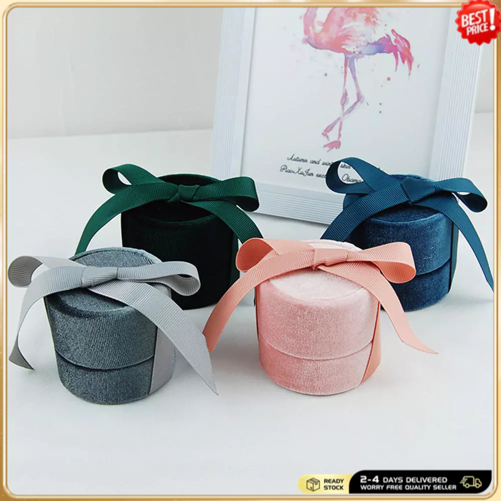 กล่องของขวัญสร้อยคอสีชมพู/สีฟ้า/สีเขียว/สีเทา 5.8 * 5.3 ซม. ที่เก็บเครื่องประดับกํามะหยี่   ของขวัญข