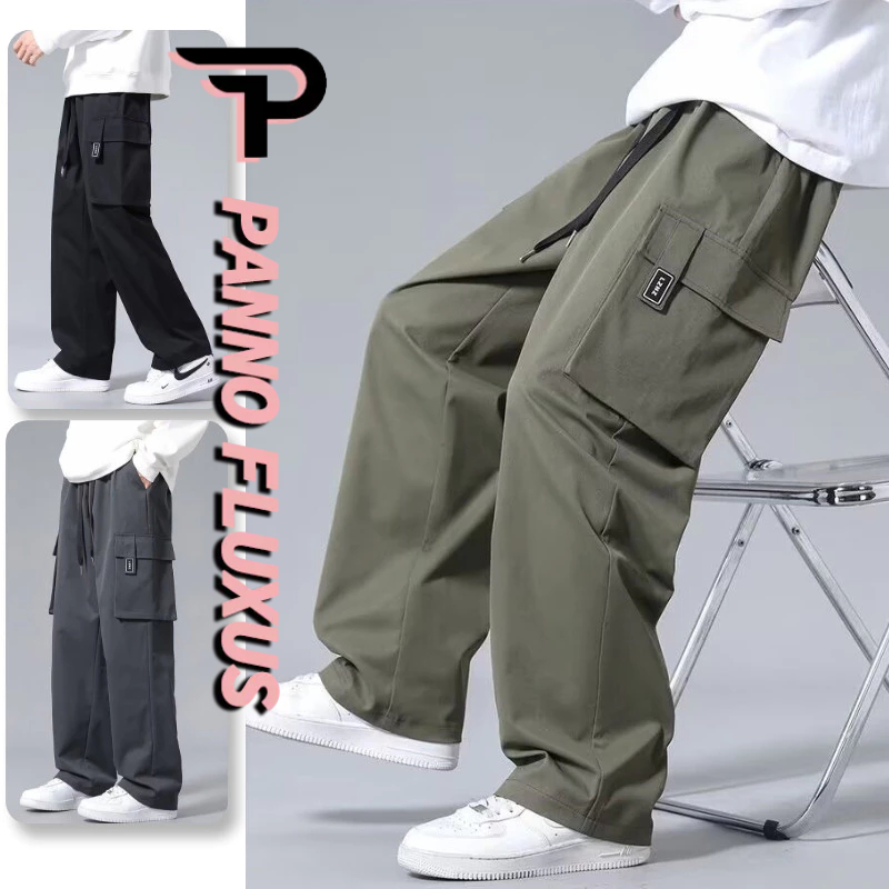 PannoFluxus กางเกงคาร์โก้ผู้ชาย อินเทรนด์สไตล์อเมริกัน กระเป๋าหลายช่อง สวมได้ทั้งผู้หญิงและผู้ชาย