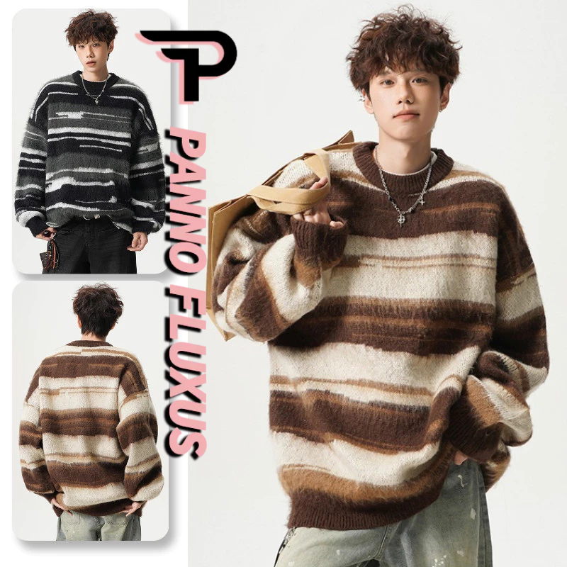 เสื้อกันหนาวไหมพรม PannoFluxus สไตล์สตรีทแวร์ย้อนยุค อเมริกัน เหมาะสำหรับทั้งชายและหญิง