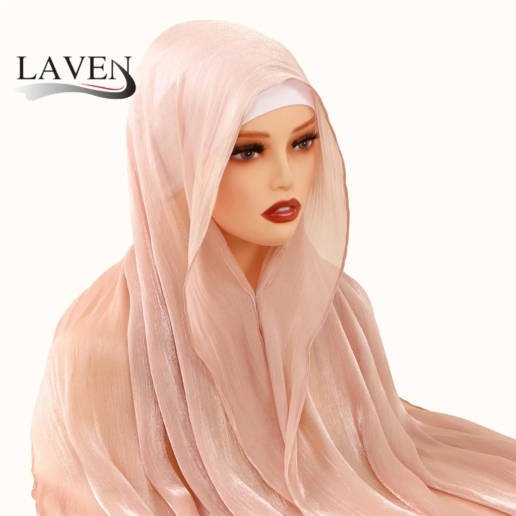 LAVEN Shimmer Shawl Hijab ภายใน Instant Hijab Soft Headscarf สีทึบมุสลิมผู้หญิง Pashmina Shawl Tudun