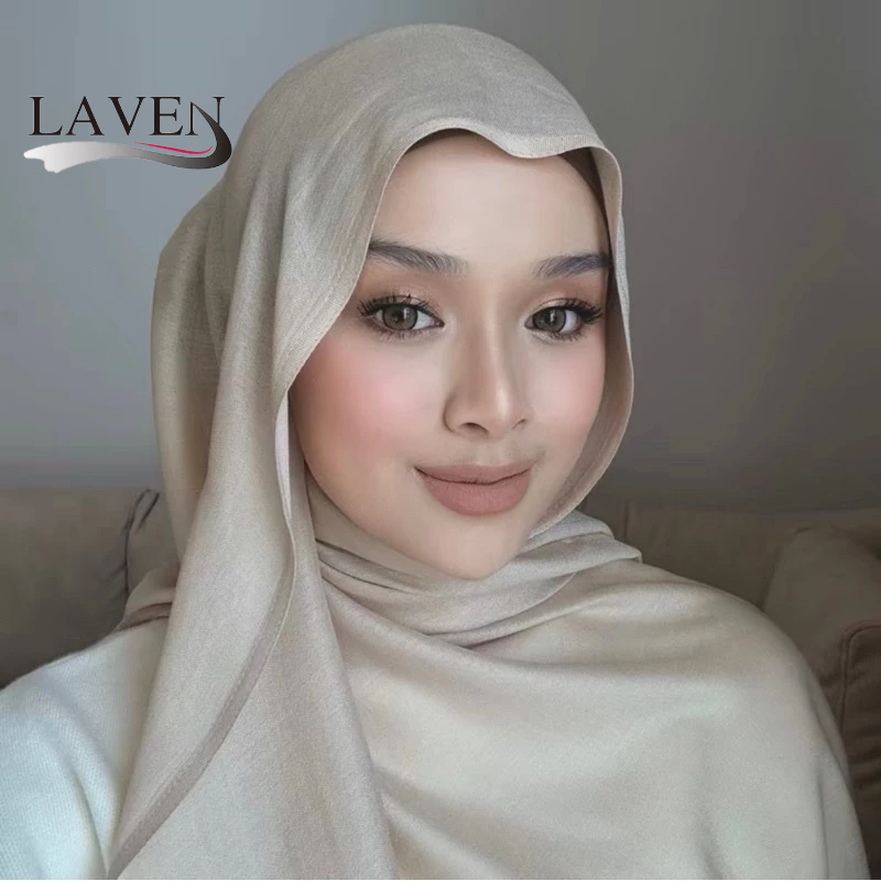 ลาเวน ขนาดเล็กธรรมดาเรยอนผ้าฝ้ายฮิญาบผ้าพันคอระบายอากาศน้ําหนักเบานุ่มกิริยาผ้าค