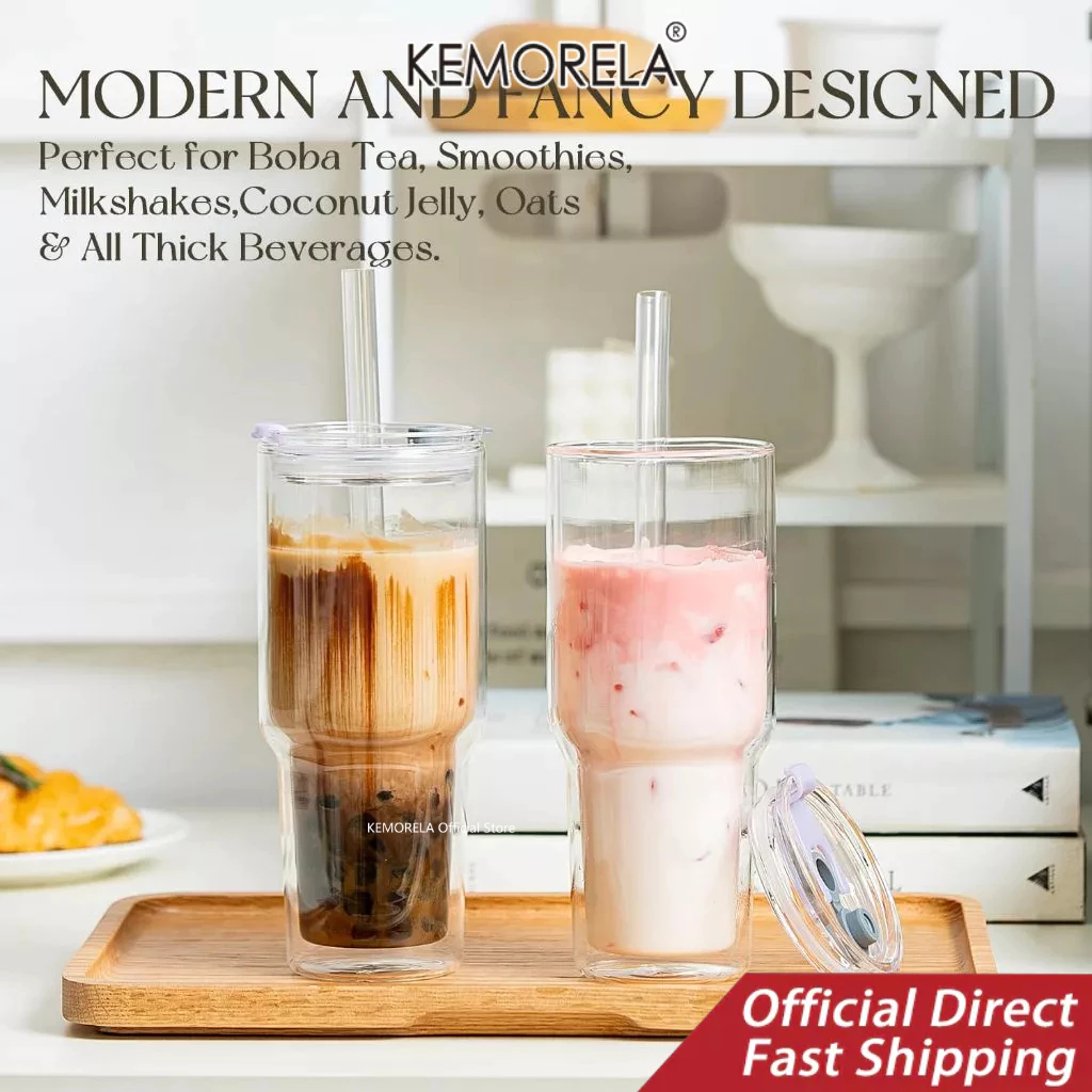 KEMORELA 2ชิ้น,28ออนซ์แก้วติดผนังคู่,แก้วน้ําฉนวนขนาดใหญ่สําหรับเครื่องดื่มร้อนและเย็น,ถ้วยน้ําปากกว้างสําหรับมัทฉะ,กาแฟเย็น,ชา,สมูทตี้,เครื่องล้างจานปลอดภัย