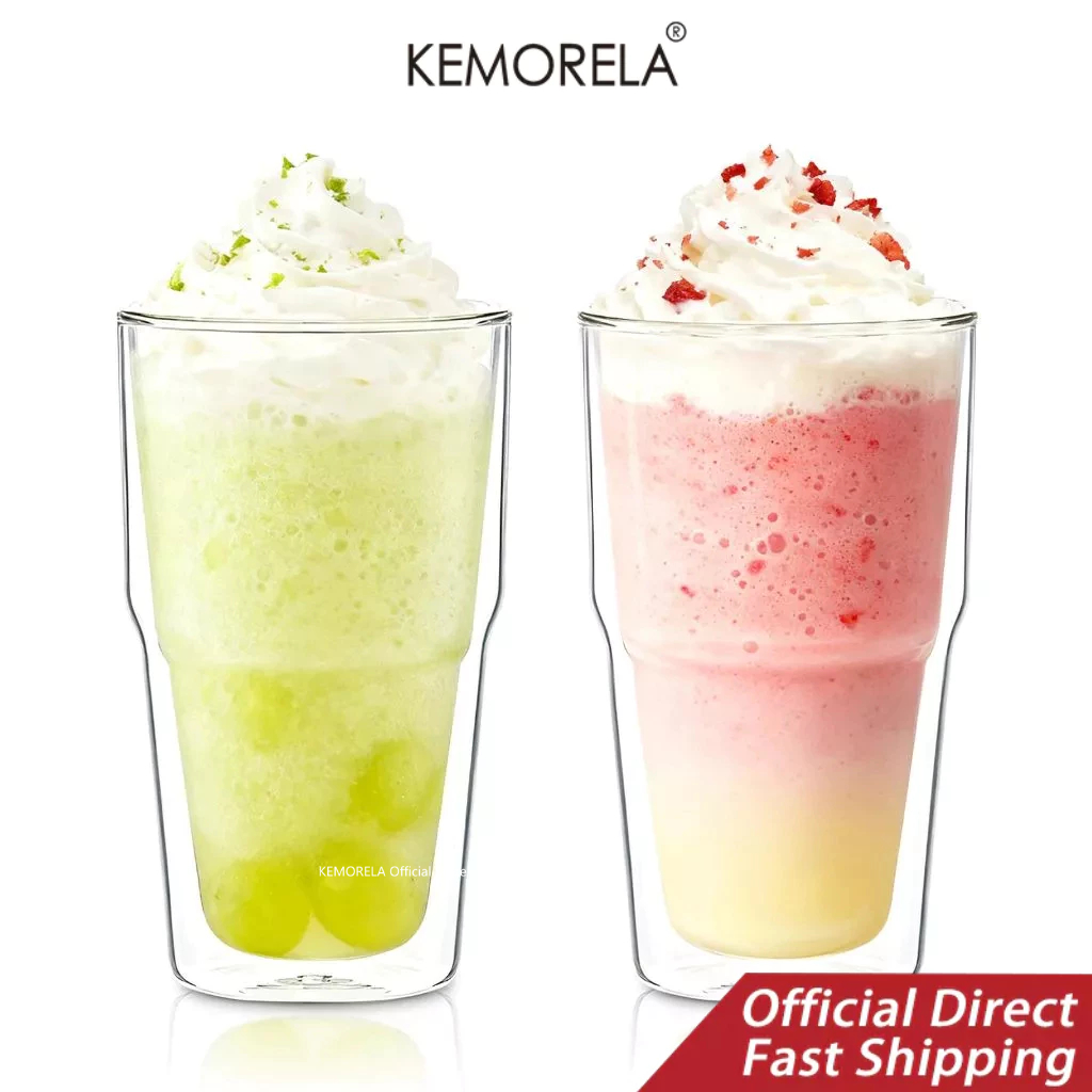 KEMORELA ถ้วยแก้วติดผนังคู่ขนาด 2 ชิ้น, 16 ออนซ์ – แก้วน้ําแก้ว Borosilicate, ถ้วยกาแฟแก้วฉนวนใสสําหรับคาปูชิโน่, ลาเต้, เอสเพรสโซ่และชา, ทนร้อนและเย็น