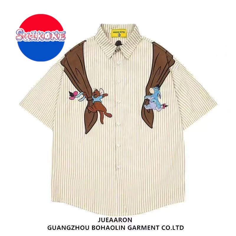 Suikone เสื้อเชิ้ตแขนสั้น สำหรับผู้ชายและยูนิเซ็กซ์ สไตล์อเมริกัน คุณภาพสูง