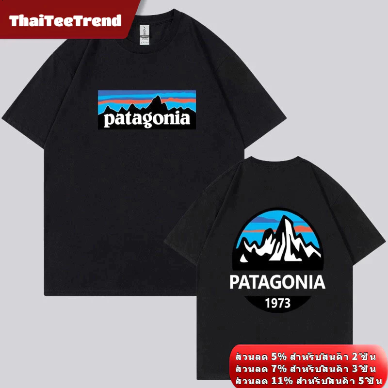 ปาตาโกเนีย ปาตาโกเนีย ฤดูร้อนภูเขาพิมพ์เสื้อยืดรอบคอหลวมแขนสั้นด้านบนผู้ชายแฟชั่นอินเทรนด์สวมใส่สบาย