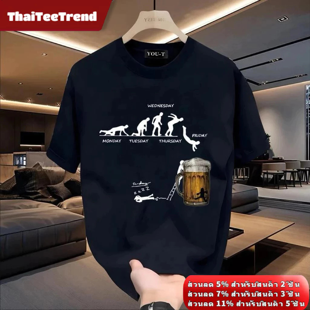 เสื้อยืดผู้ชาย อเมริกันคอกลมแขนสั้น สไตล์.street ฤดูร้อน สีดำ ลายพิมพ์เฉพาะตัว ใส่แล้วสบาย