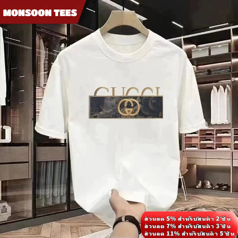 Americanแบรนด์เฉาพิมพ์แขนสั้นแฟชั่นรอบคอเสื้อยืดผู้ชายสบาย ๆ ผ้าฝ้ายหลวม ๆ ฤดูร้อนด้านบน