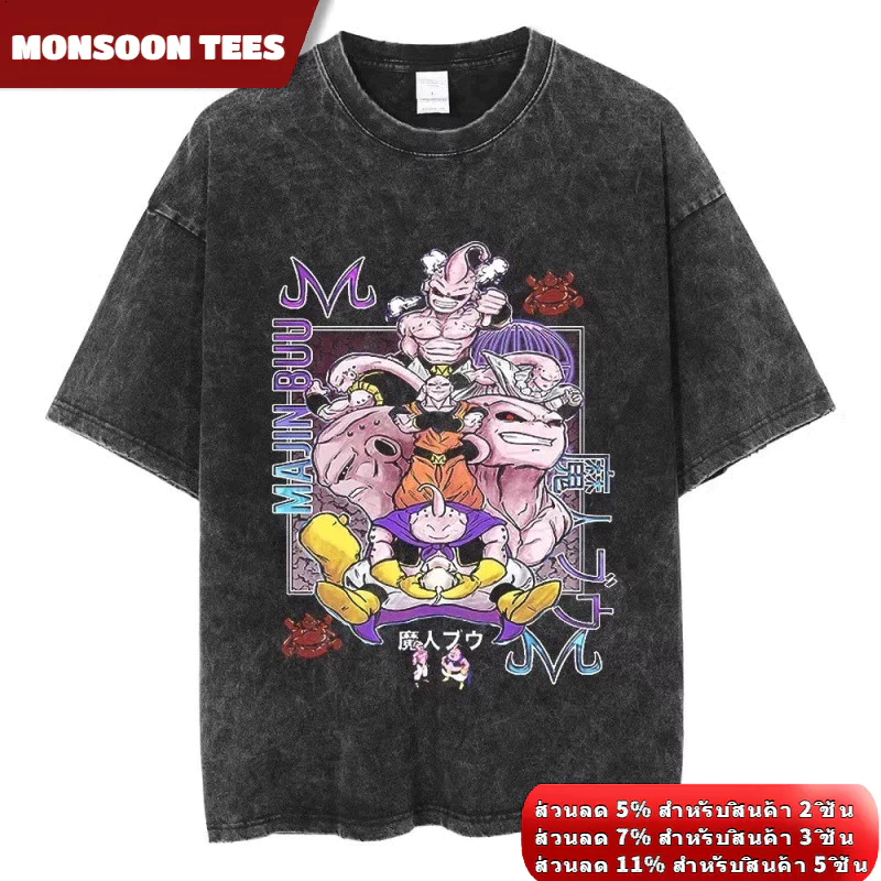 อนิเมะญี่ปุ่นDragon Ballพิมพ์ลายเสื้อยืดฟอกวินเทจ100%cottonคอกลมแขนสั้นผู้ชายoversizeเสื้อเท่ๆ