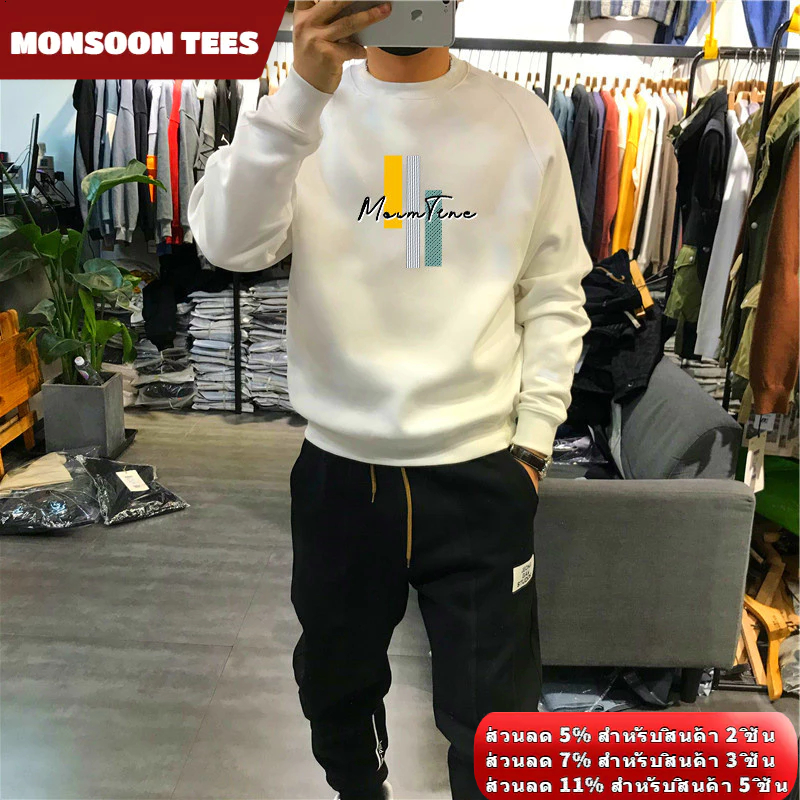 เสื้อโค้ทยาวแขนยาวสำหรับผู้ชาย ทำจากผ้าฝ้ายแท้ คอกลม พิมพ์ลายสวยงาม สวมใส่สบายในฤดูใบไม้ร่วง