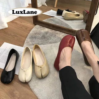 รองเท้า แมรี่เจน ลาย จุด รองเท้าส้นเตี้ยบัลเล่ต์LuxLane หนังหรูหรา ดีไซน์กีบนิ้วหัวแม่มือ สีดำ/แดง/กาแฟ ขนาด 35-41