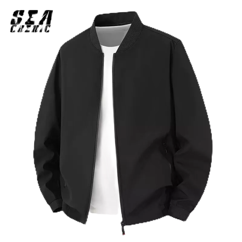 SEACHENIC Simple Baseball Collar Pure Color All-Matching Coat
