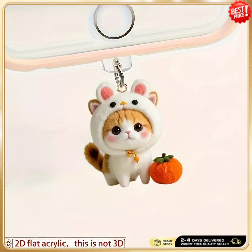 แมวน่ารักอะคริลิค 2D พร้อมปลั๊กกันฝุ่นโทรศัพท์สีส้ม - Kawaii Anti-Dust Charm สําหรับพอร์ตชาร์จ IPhone & Type-C