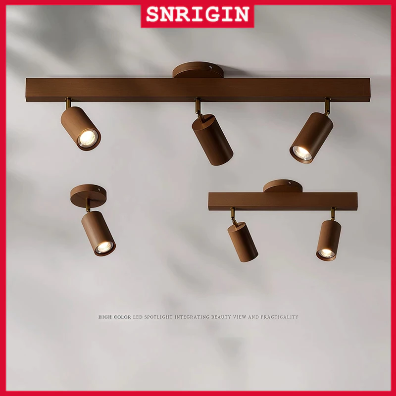 【จัดส่งในพื้นที่】SNRIGIN ไฟสปอตไลท์ LED สีไม้ วอลนัท【หลอดไฟ E27】โคมไฟเพดานแบบปรับระดับได้