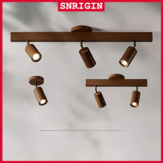 【จัดส่งในพื้นที่】SNRIGIN ไฟสปอตไลท์ LED สีไม้ วอลนัท【หลอดไฟ E27】โคมไฟเพดานแบบปรับระดับได้
