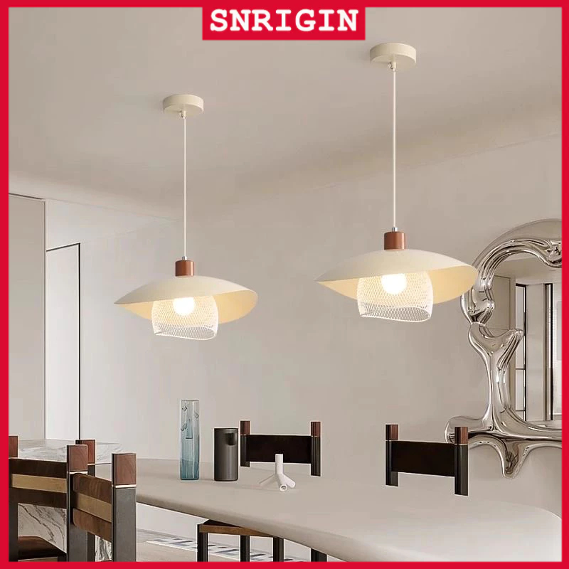 【จัดส่งในพื้นที่】SNRIGIN โคมไฟแขวน LED มินิมอล ห้องอาหาร ปรับระดับ สูง1.8ม ลายไม้ พร้อมหลอด E27