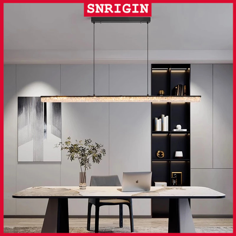 【จัดส่งในพื้นที่】SNRIGIN โคมไฟแขวน LED อลูมิเนียม มินิมอล ห้องอาหาร ปรับระดับได้ ประหยัดไฟ