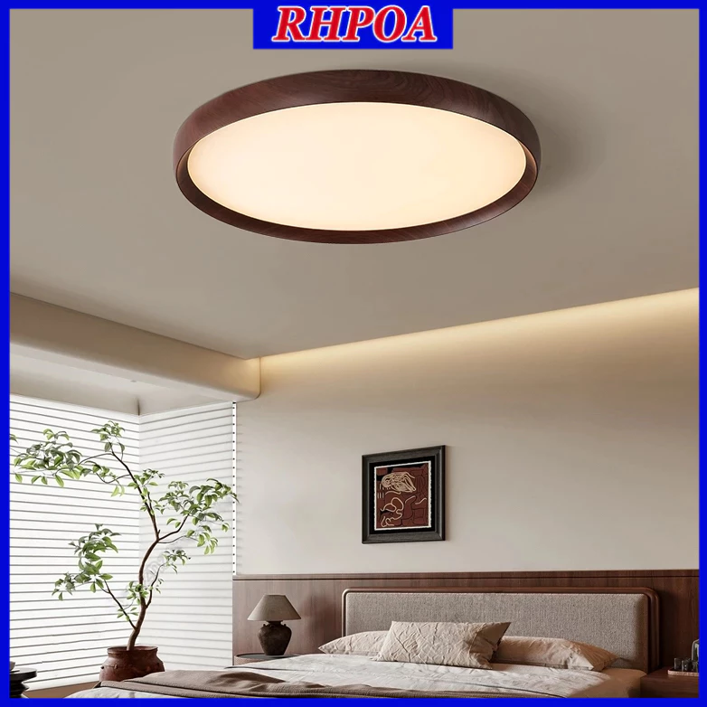 【TH การจัดส่ง】RHPOA LED โคมไฟเพดาน - ติดตั้ง/เปลี่ยนง่าย, แสง 3 สี+รีโมทคอนโทรล, สไตล์ไม้ธรรมชาติ