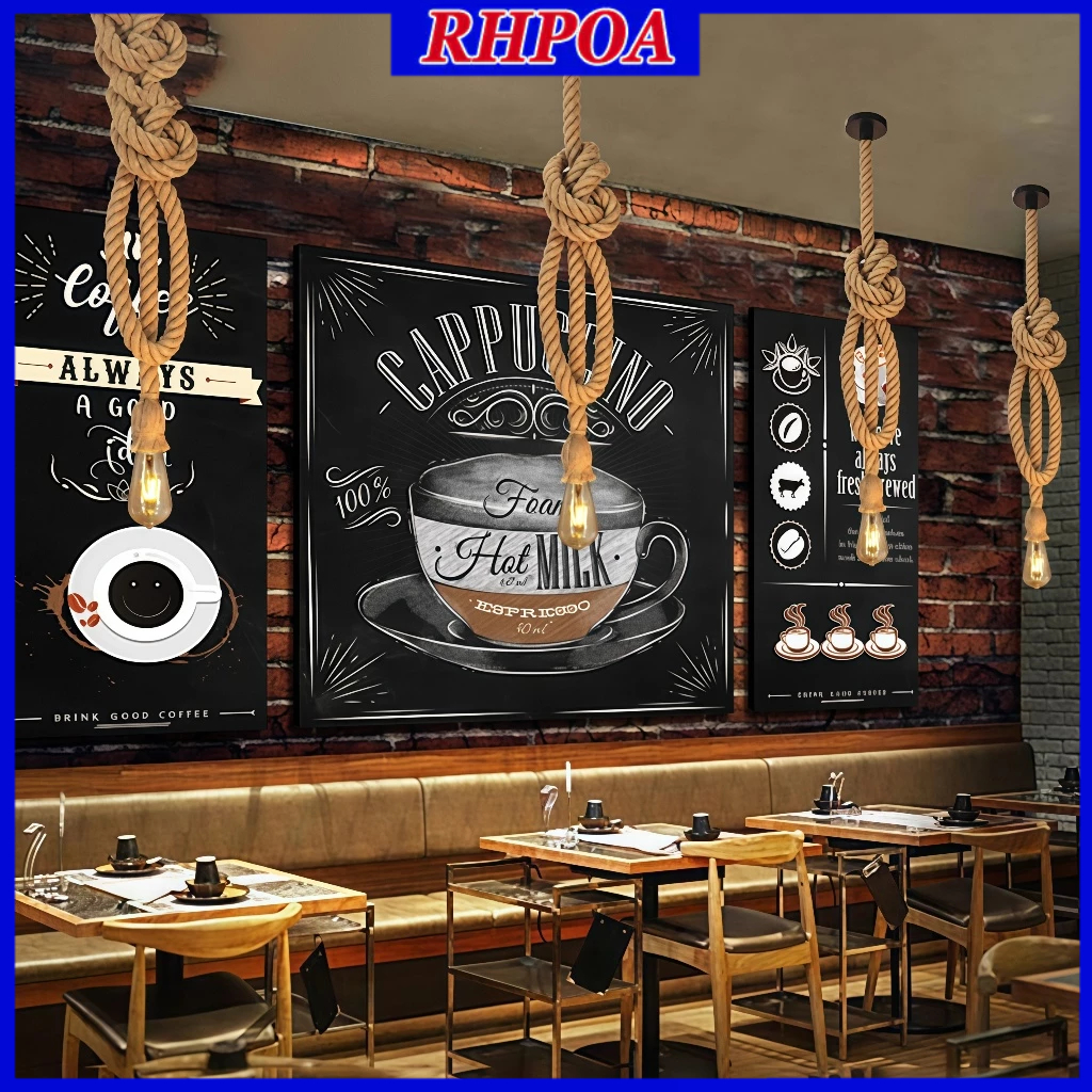 RHPOA Retro DIY โคมระย้าเชือกป่าน E27 ปากเกลียว 1.5M