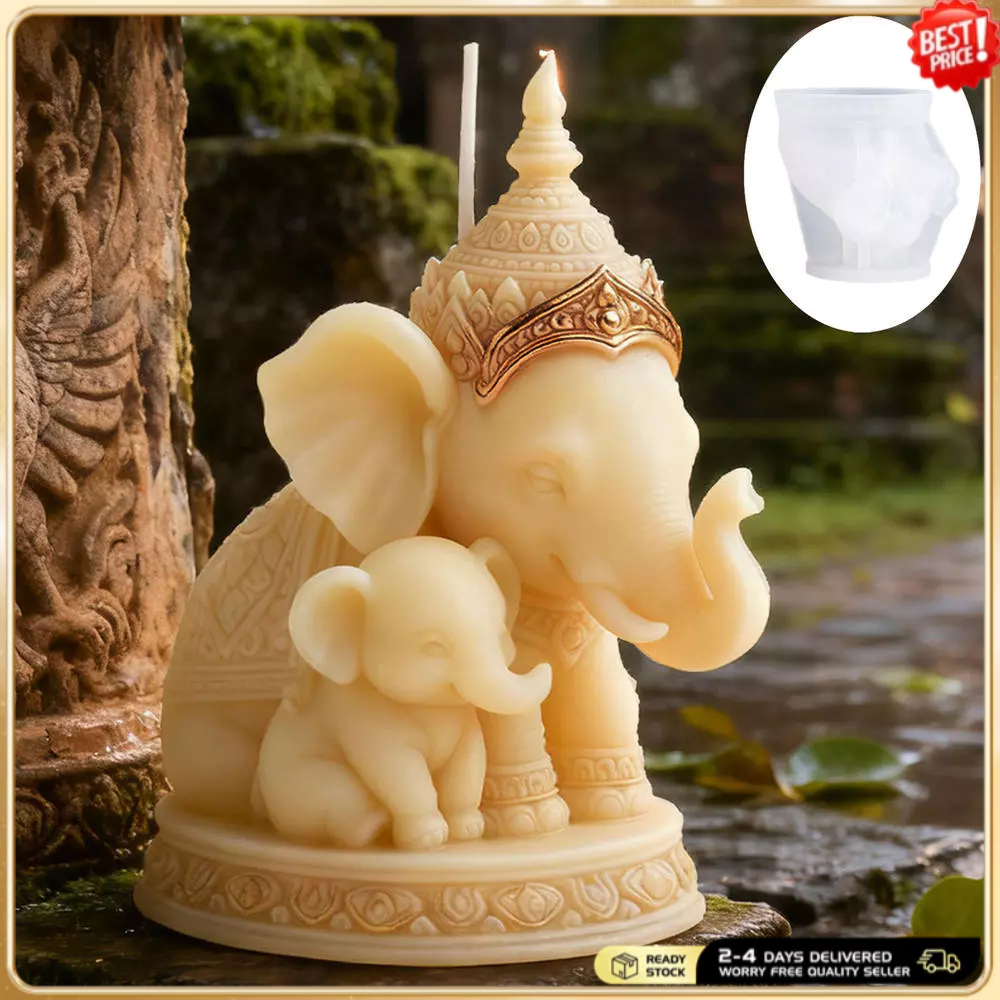 แม่พิมพ์ซิลิโคนช้าง 3D Mother & Baby | แม่พิมพ์งานฝีมือเทียนและเรซิน DIY สําหรับตกแต่งบ้าน