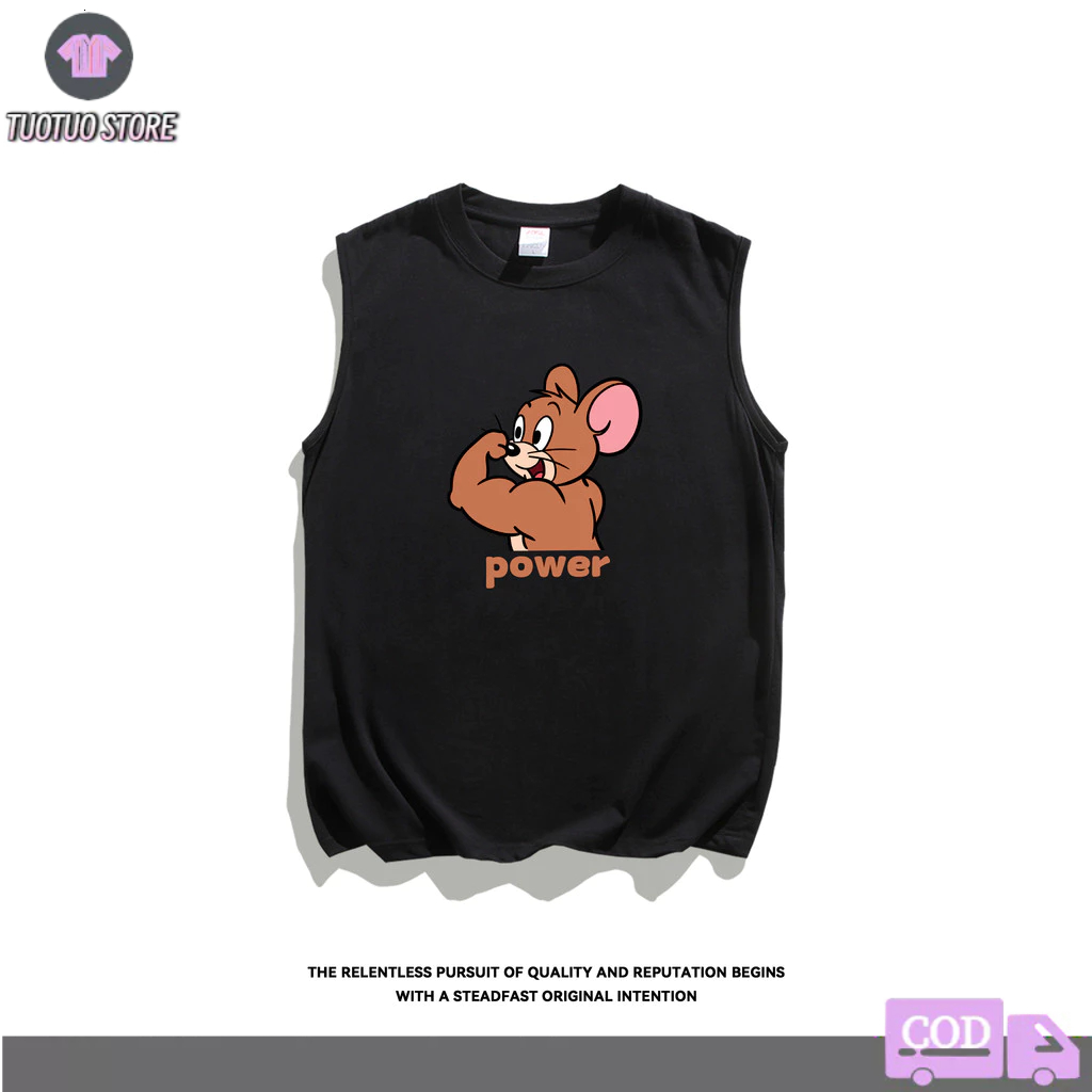 TUOTUO เสื้อยืดแขนกุดผู้ชาย ทำจากผ้าฝ้ายแท้ 100% ออกแบบให้มีทรงหลวม เหมาะสำหรับฟิตเนสในฤดูร้อน