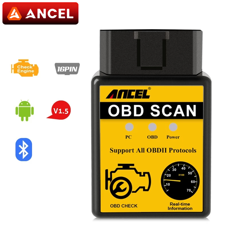 Ancel ELM327 V1.5 OBD2 บลูทูธ เครื่องสแกนเนอร์รถยนต์ เครื่องมือวินิจฉัยยานยนต์ เช็ครถด้วยมือถือ ใช้งานง่าย