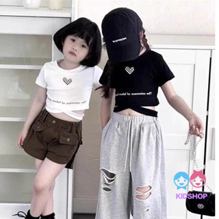 เสื้อยืดแขนสั้นสไตล์เกาหลีสำหรับเด็กผู้หญิง และเสื้อสะดือแขน…