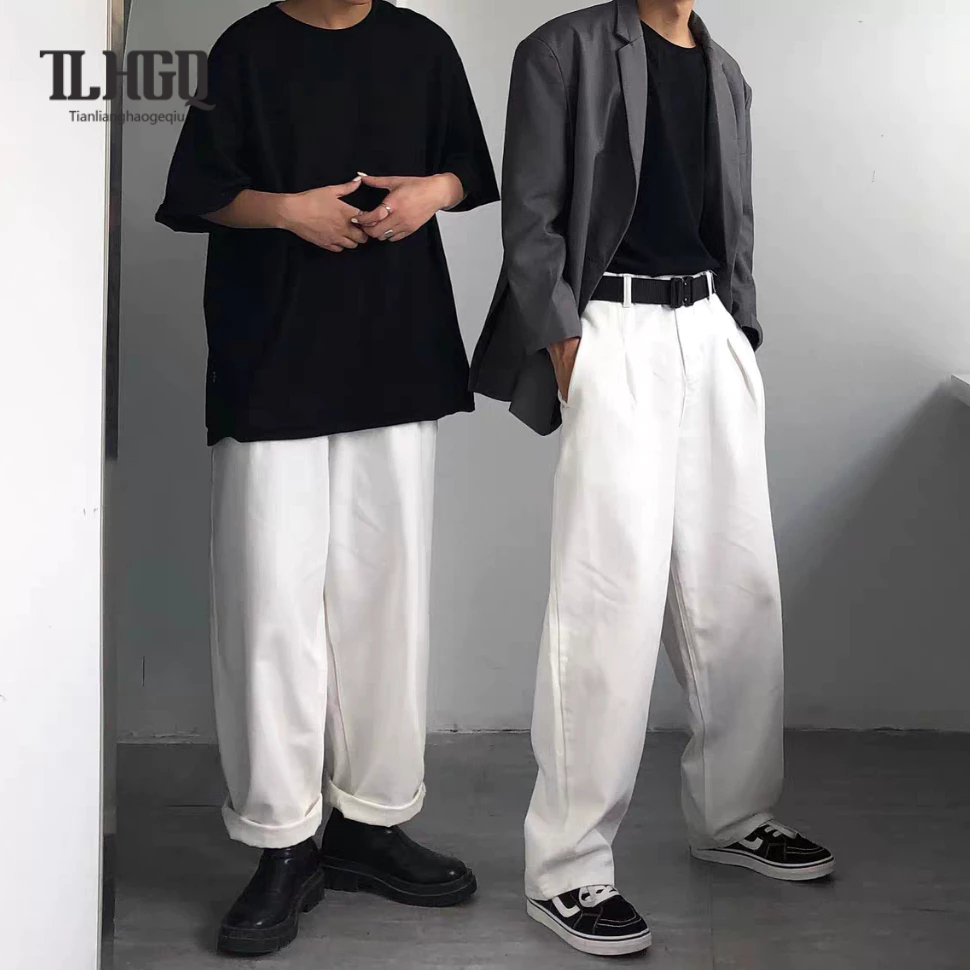 TLHGQ กางเกงลําลอง ขาตรง ทรงหลวม สไตล์ญี่ปุ่น เรโทร สีพื้น 3D สําหรับวัยรุ่น