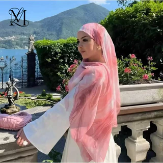 LOVOSME Tie-Dyed พิมพ์ผ้าพันคอ Hijab สีสันมุสลิม Headscarf ผ้าฝ้ายผ้าลินินผ้าคลุมไหล่ผู้หญิง Travel Tudung