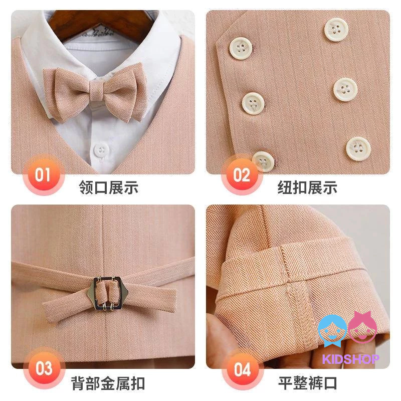 【ไทยสปอต】🇹🇭 จัดส่งทันที ชุดเด็ก ใหม่สไตล์ครีมอังกฤษสุภาพบุรุษเสื้อกั๊กสูทเด็กชุดแต่งงานเด็กชิ้นเดียวประสิทธิภาพเครื่องแต่งกาย thumbnail 9
