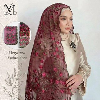 LOVOSME ปัก Organza Hijab ผ้าคลุมไหล่ดอกไม้ยาวผ้าพันคอผ้าคลุ…