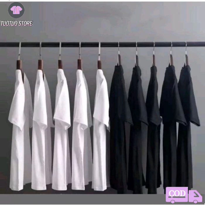【Local Stock】S-3XL TUOTUO เสื้อยืดคอกลมแขนสั้นของผู้ชายสีเต็ม(สีดำขาว) #COD