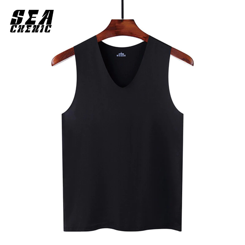 SEACHENIC เสื้อกั๊กสีทึบผู้ชายแฟชั่นด้านในแขนกุดด้านบน