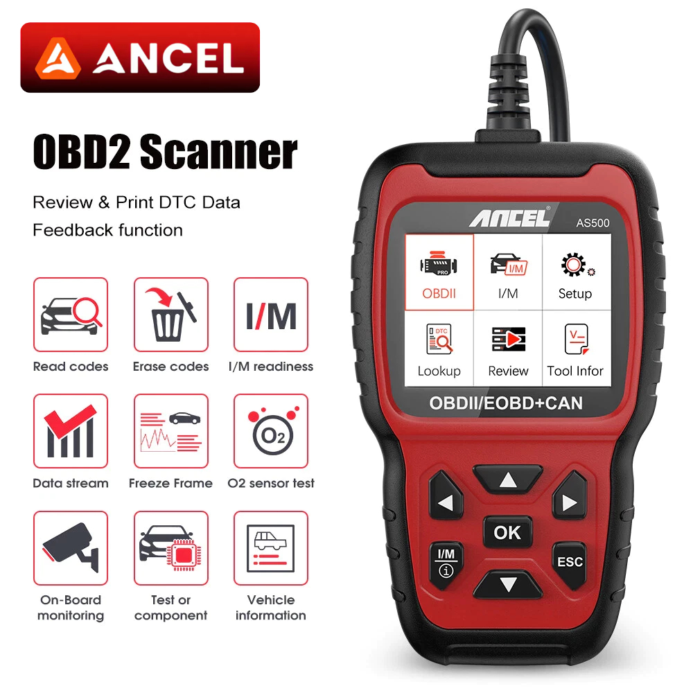 Ancel AS500 เครื่องสแกนเนอร์ Obd2 อ่านโค้ดเครื่องยนต์ Fault Code Reader