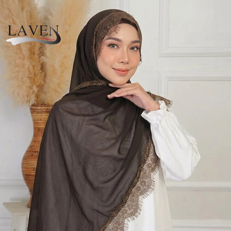 LAVEN ลูกไม้ธรรมดา Sulam Labuh ฮิญาบผ้าคลุมไหล่ Soft Bubble Chiffon Headscarf Ironless Semendangdam Tudung ผู้หญิง