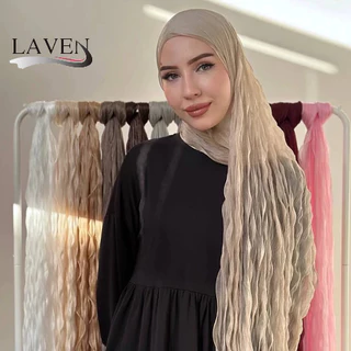 LAVEN ผ้าไหม Shimmer Ironless ริ้วรอย Hijab ผ้าคลุมไหล่ชีฟอง Headscarf ยาวผ้าคลุมไหล่มุสลิมผู้หญิงทุกวันผ้าพันคอ Tudung