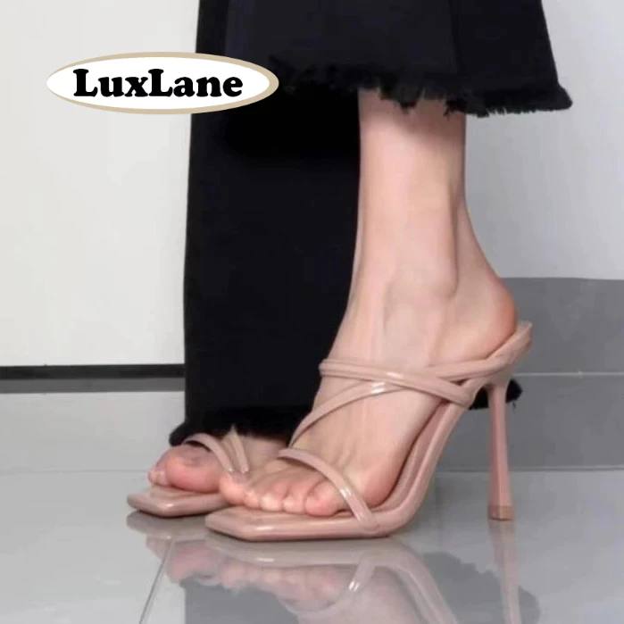 S.LuxLane รองเท้าส้นสูงสีเนื้อ ส้นเหล็ก 7 ซม., ก้านหนังแบบสแควร์โท เหมาะสำหรับงานปาร์ตี้และสวมใส่ในออฟฟิศ (ขนาด 35-40)