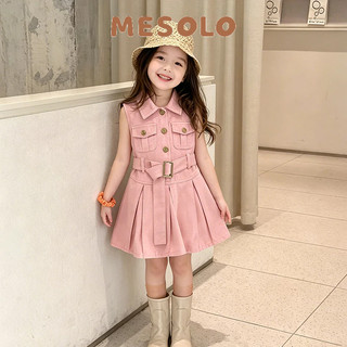 Mesolo Korean Girls Dress Pink Sleeveless Casual Dress For 2-7Y Kids Girl Clothes