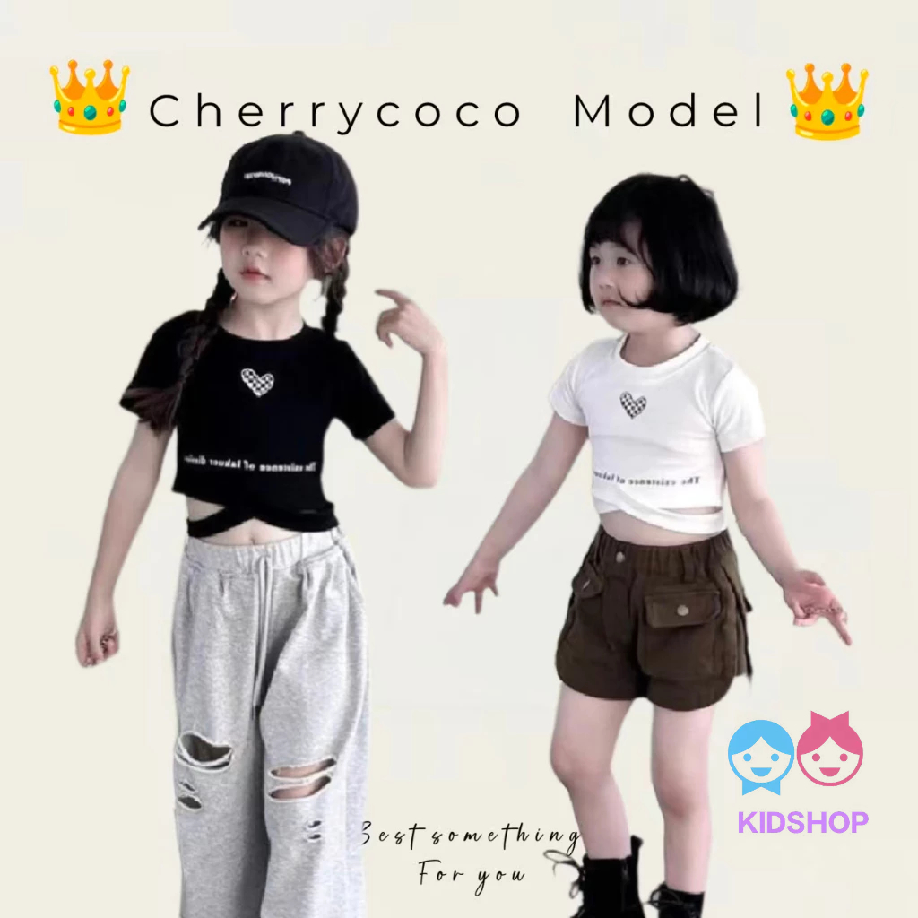 เสื้อยืดแขนสั้นสไตล์เกาหลีสำหรับเด็กผู้หญิง และเสื้อสะดือแขนสั้นฤดูร้อน