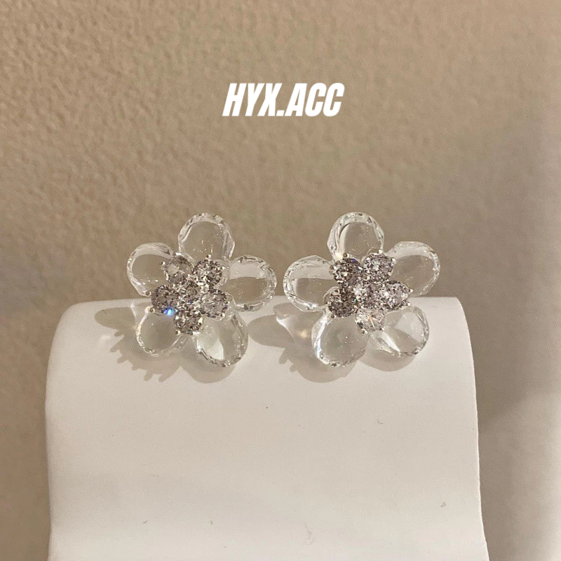 ต่างหูผู้หญิงสไตล์เกาหลีสดโปร่งใสต่างหูดอกไม้ฤดูร้อนเครื่องประดับหู