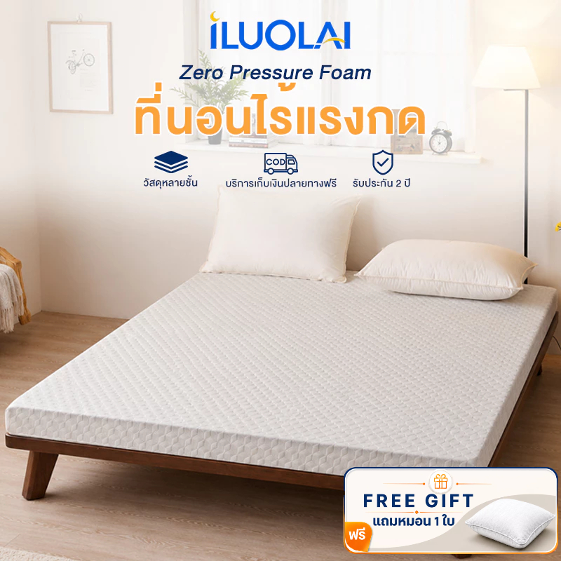 ILUOLAI ที่นอนเมมโมรี่โฟม การดีดกลับช้า หนา 4 นิ้ว ผสมเจลเย็น กระจายแรงกด บอกลาปวดหลัง